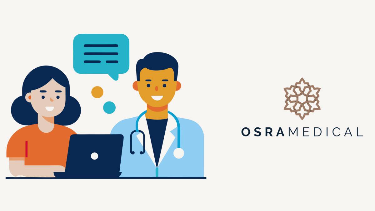 The Osra Medical logo and a graphic of a concierge provider and patient