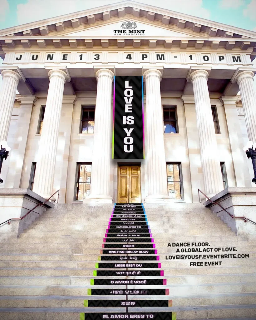 Love Is Love Is San Francisco! A Shot of the San Francisco Mint highlighting the our Love Is The Goal campaign